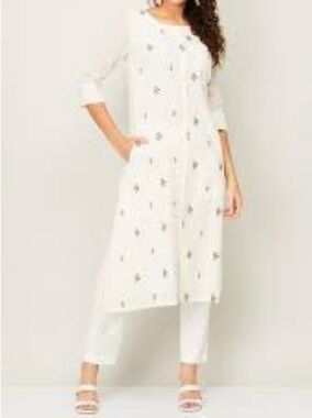 Melange Floral Midi Tunic Dress Viscose Kurti Boho Beach Cover Up Size M